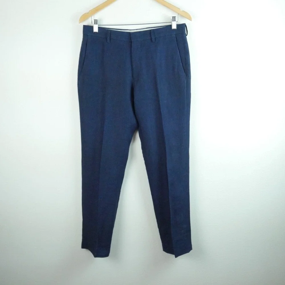 J.Crew Ludlow Suit Indigo Blue 100% Linen 34S Blazer 30x30 Pants Two Button